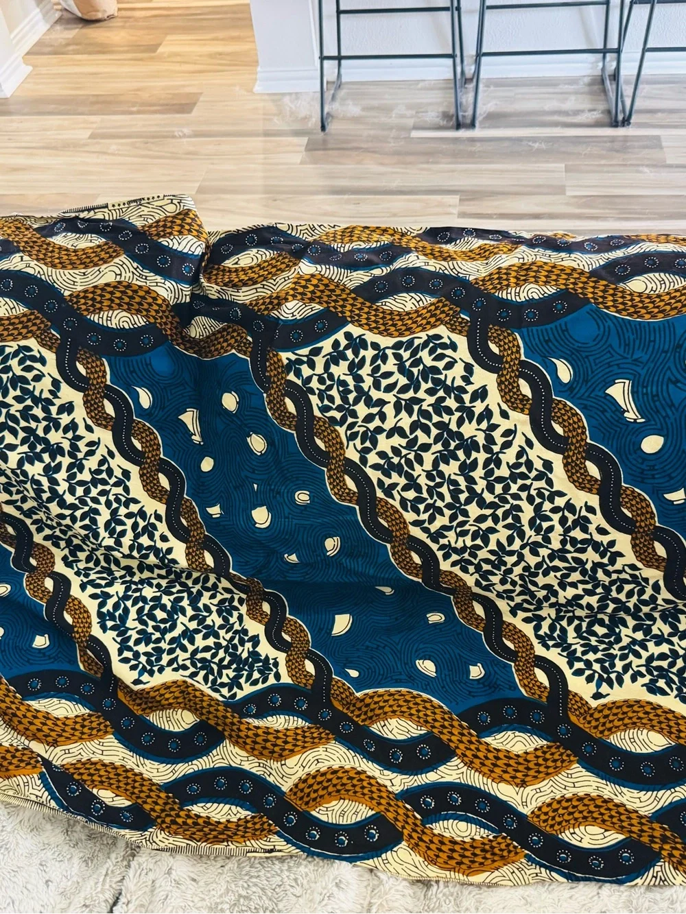 Navy Blue Mustard Print Fabric Tapestry Decor